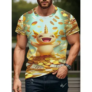 Men's Digital Print T-shirt Lucky Unicorn Raining Golden Coins Casual Casual Attire Ideal for Friends Family Perfect for New Year S Valentine S Day Father S Day and Gifts