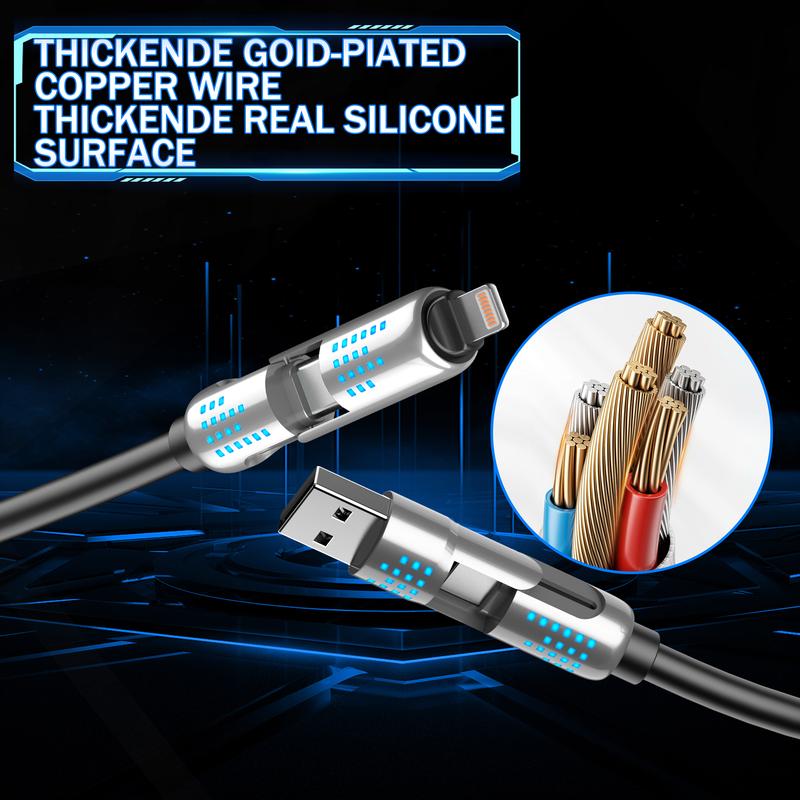 240W 4-in-1 USB-C Cable, PD 5A Fast Charging, Data Sync, USB-A, Type-C, Lightning,  Aluminum, Compatible with iPhone 16/15, iPad, Samsung, Laptops