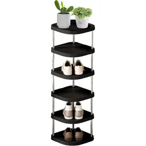 Valexbia 6 Tier Shoe Rack Shoe Rack Small Shoes Study Shelf DIY Corner Shelve Saving Slim Shoe Organizer for Hallway Entryway Living Room Bedroom(Black)