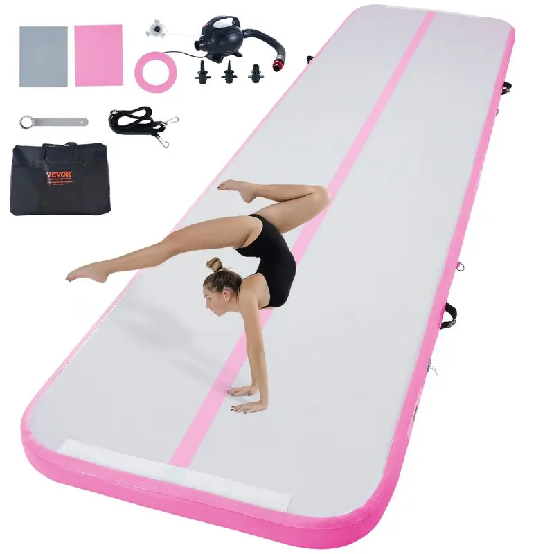 VOFiTNY Inflatable Gymnastics Air Mat With Air Barrel - Tumbling Track For Home & Gym