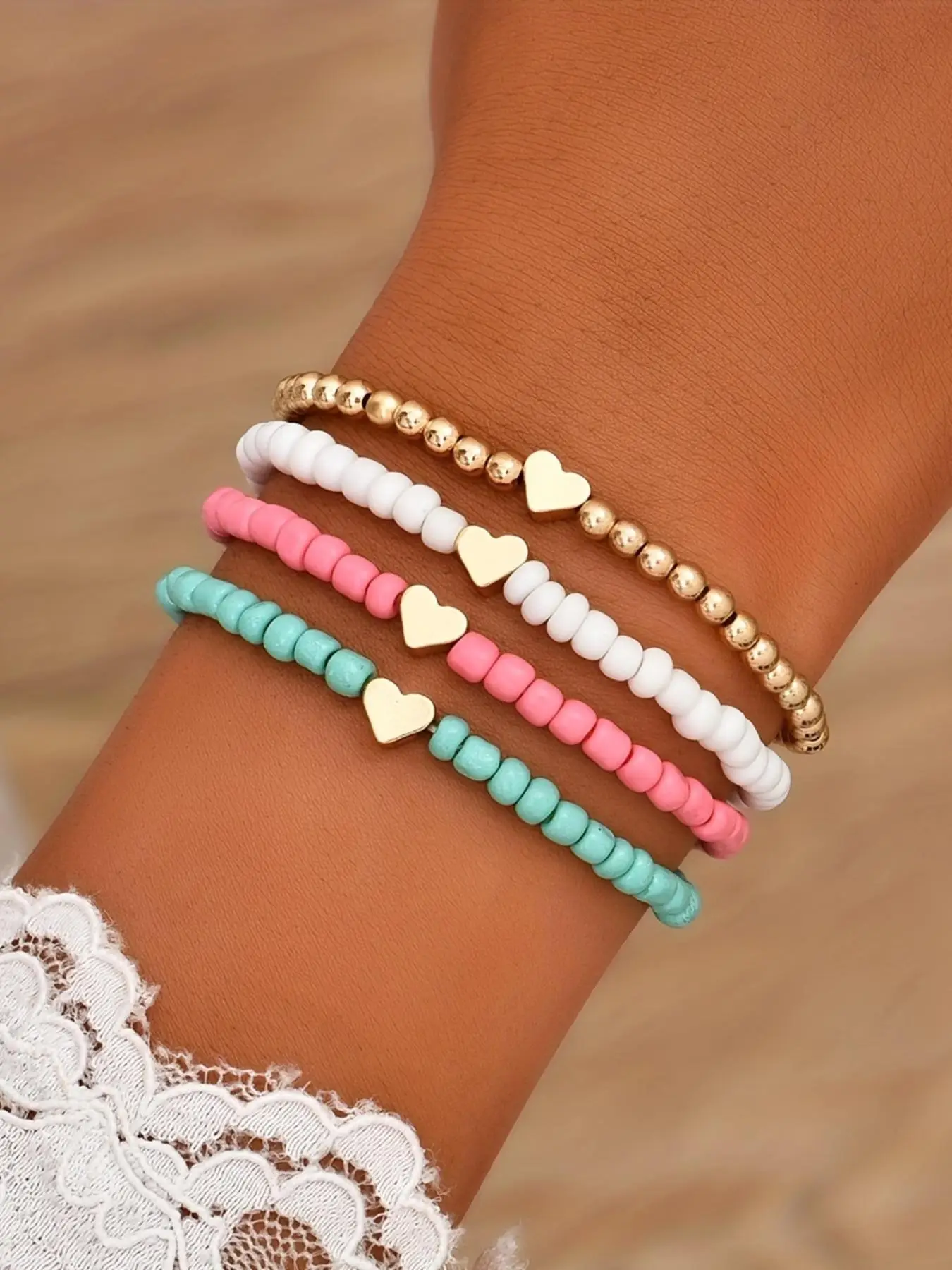 2024 Summer Women's Fashion Heart Decor Beaded Bracelet, Casual Trendy Beaded Gypsy Bracelet , Fashion Accessories for Daily & Party Clean Girl Access