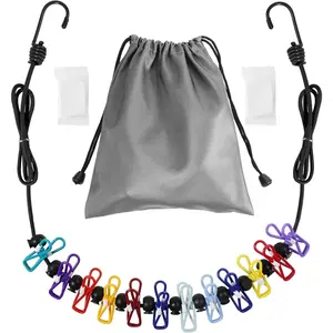 Retractable Travel Clothesline, Portable Clothesline (Including 2 Compressible Towels) 12 clothespins, Suitable for Indoor and Outdoor, Balcony, Outdoor Camping use Multicolor