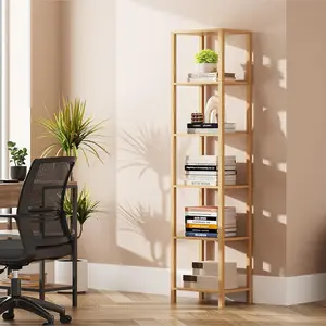 Bookshelf, 6-Tier Tall Book Shelf, Narrow Bookcase for Small Space, DIY Stackable Bookshelf, for Living Room, Office, Study, Entryway, Industrial, Natural BS01BN006