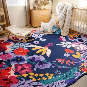 Floral Pattern Carpet, Non-slip Soft Floor Mat, Decorative Area Rug, Floral Washable Rug, Fashionable Home Decor for Living Room Bedroom, Vanity Decor Accessories
