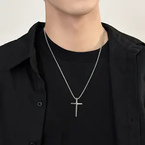 Cross Stainless Steel Necklace for Man Silver Color Men's Chain Necklace Jewelry