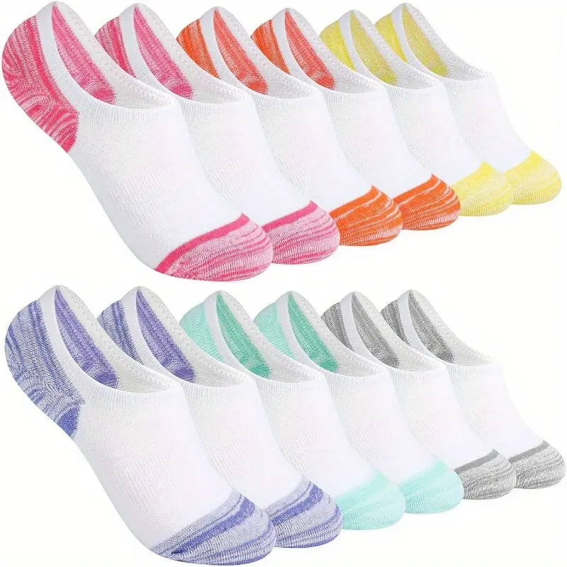 Women's 6-Pair No-Show Ankle Socks - Low Ankle Invisible Liners with Anti-Slip Design, Multicolor Sporty Socks for Sneakers, All-Season, Gifting Option