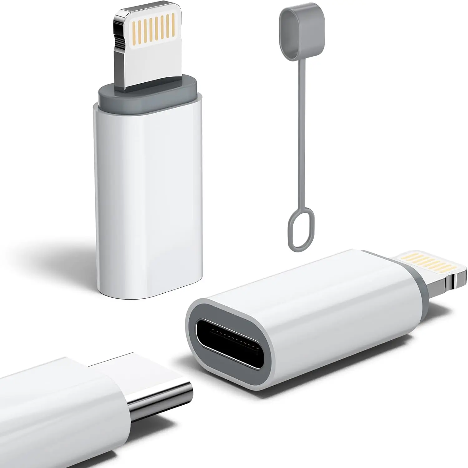 MFi Certified 27W Alloy Shell USB-C to Lightning Mobile USB Adapters (2-Pack) - Fast Charging, Data Sync, Anti-Lost Loop, for iDevices (iPhone 14/13/12 Series, iPad, AirPods), Works with Plug, Not for Audio/OTG/Computer