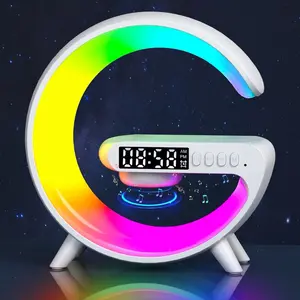 2024 New G-shaped application control wireless charging with clock and BT music speaker ambient nightlight G Table lamp