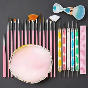 23-piece nail art brush and tool set, resin palette for nail painting and color mixing, acrylic silicone carving pen, dotting tool, nail art kit for DIY home salon makeup display board, Nail Art Accessories, Nail Supplies