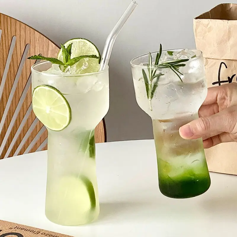 Clear Heat Resistant Torch Shape Single Wall Glass Cup, Food Grade Thickened High Borosilicate Glass Lead & Cadmium Free Thermal Shock Resistant, Minimalist Tumbler for Sparkling Water Cold Drink Juice Beverage, Dishwasher Safe for Home Cafe Daily Use
