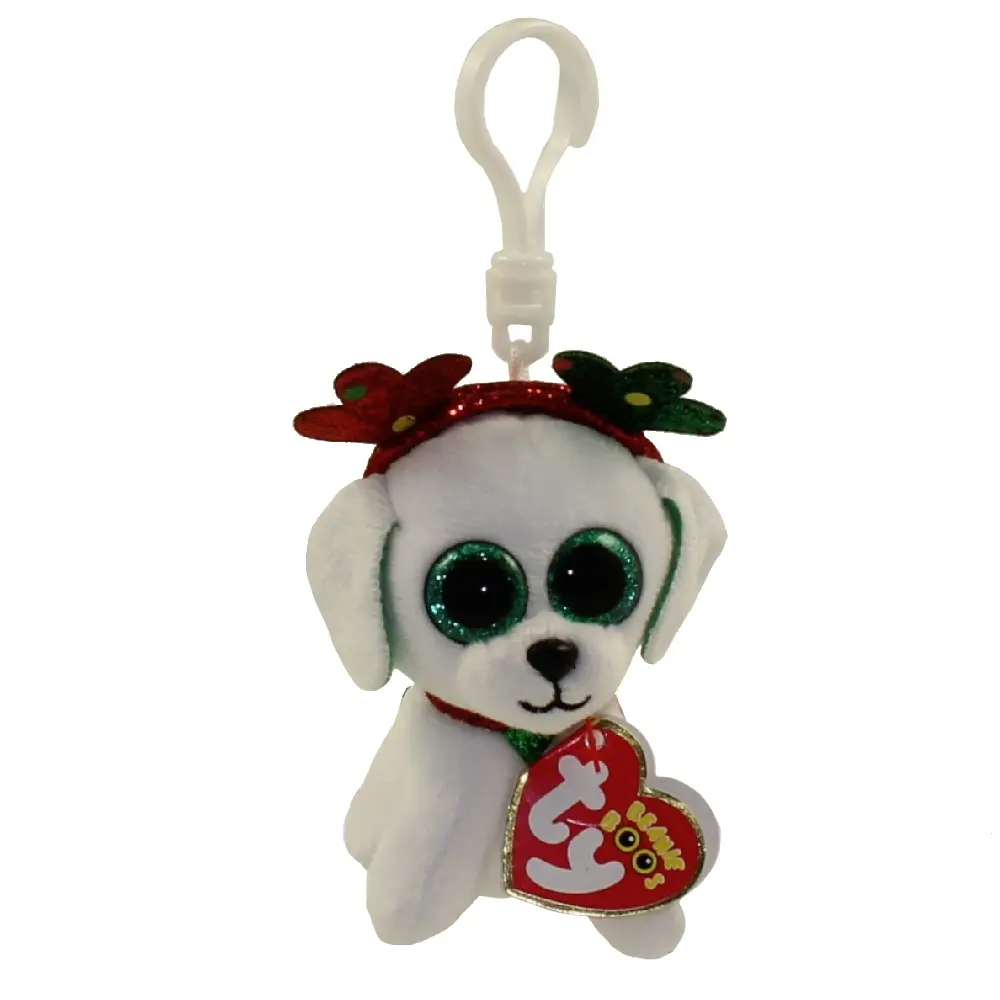 TY Beanie Boos Unisex Sugar the White Dog Keychain - 2019 Plastic Key Clip, 3.5 in