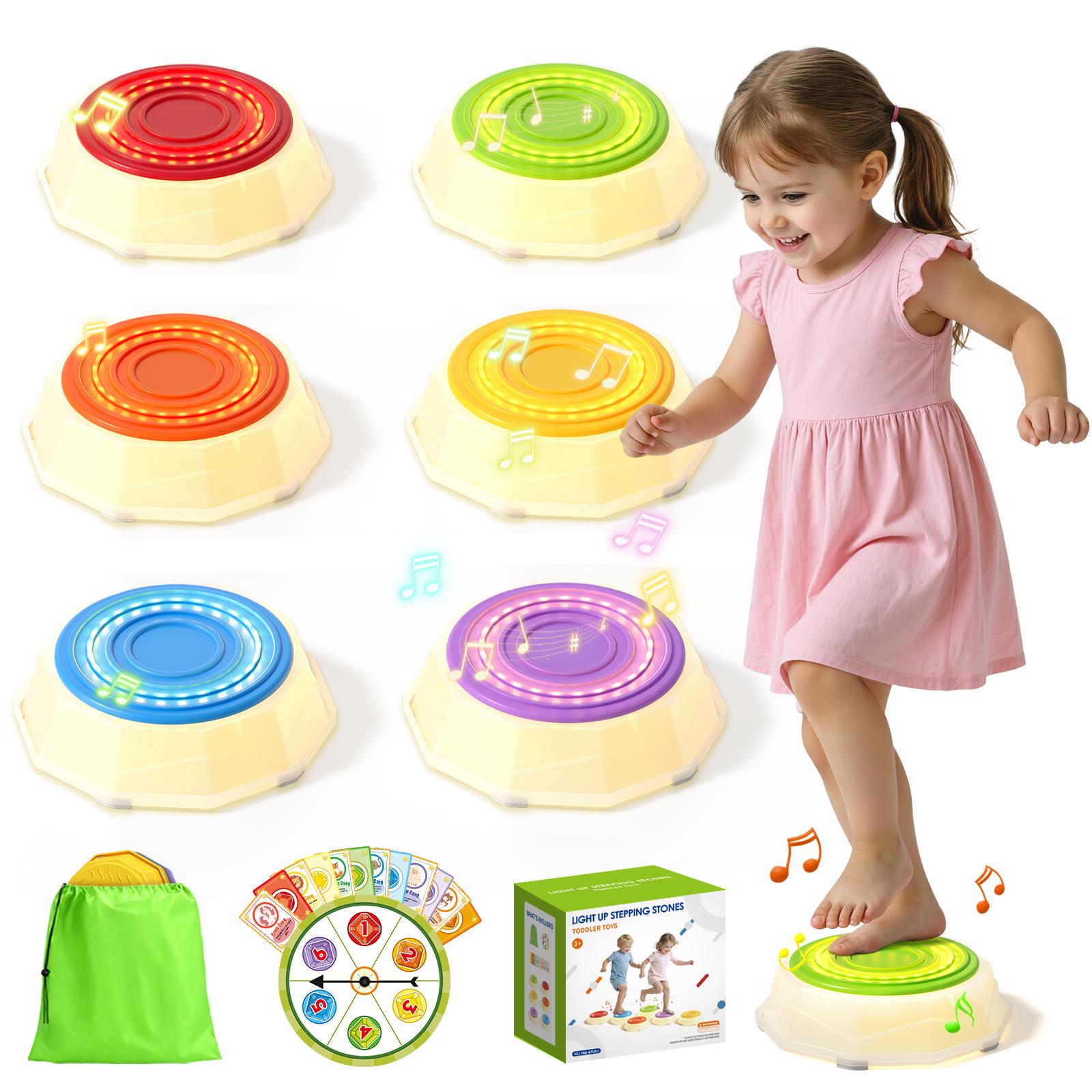 Light Up Stepping Stones for Toddlers 3-5 - 6 PCS Non-Slip Musical Sensory Stepping Stones, Toddler Obstacle Course Sensory Toys, Indoor & Outdoor Play Gift Colorful Fun Soft Design Spring