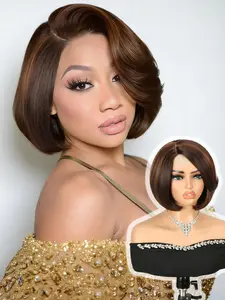 Highlight Bob Wig Layered Cut, Mixed Side Part, Short Straight Glueless Bob Wigs for Women, Natural Looking Wig, Realistic Hairline, Synthetic Heat Resistant Fiber