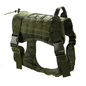 Military Tactical K9 Harness with Nylon Bungee Leash, Working Dog Vest for Training & Running, Fits Medium-Large Breeds Like German Shepherd (Chest 88-114cm, Green)