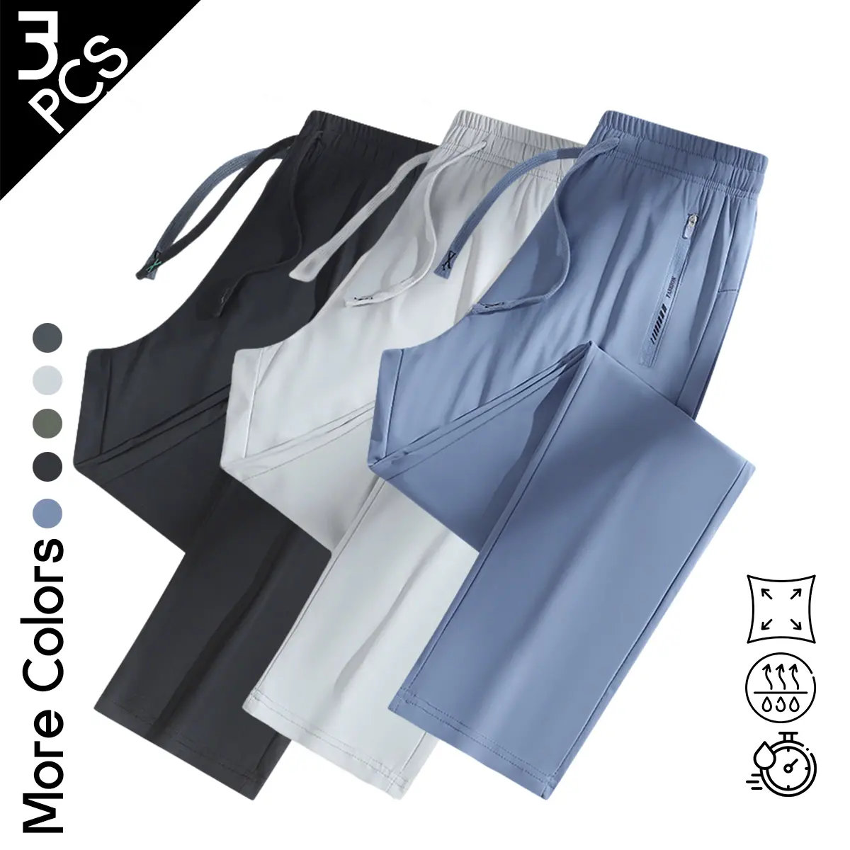 3 Pack Women's Straight Leg Track Pants - High Waisted Athletic Pants with Zipper Pockets, Slim Fit Quick-Dry Workout Yoga Pants for Women