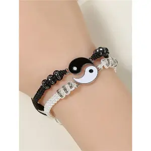 Best Friend Bracelet for 2 Matching Yin Yang Adjustable Cord Bracelet for Friendship Couple Boyfriend Girlfriend Valentine Gift