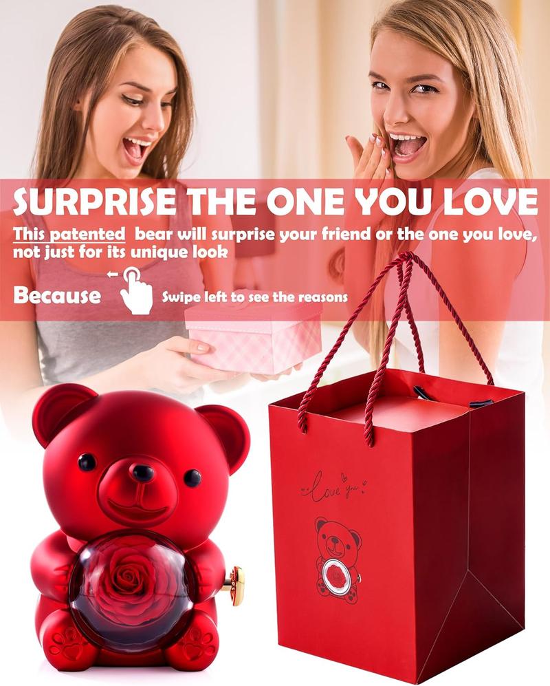 【Necklace Included】Cute Teddy Bear with Preserved Rose -A Real Rose Flowerin Bear with Elegant Gift Box -Romantic Gift for Her in Mother's Day, Weddings, Anniversaries, and Bridal Showers,Christmas and Valentine's Day gifts 【Necklace Included】Cute Teddy Bear with Preserved Rose -A Real Rose Flowerin Bear with Elegant Gift Box -Romantic Gift for Her in Mother's Day, Weddings, Anniversaries, and Bridal Showers,Christmas and Valentine's Day gifts