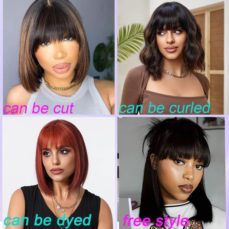 Short Bob Wig with Bangs Human Hair 1B/30 Highlight Bob Wig Human Hair Short Human Hair Wigs for Black Women Real Hair Wigs for Black Women 2.5X1 inch Bob Wig Human Hair Glueless 10Inch Short Bob Wig
