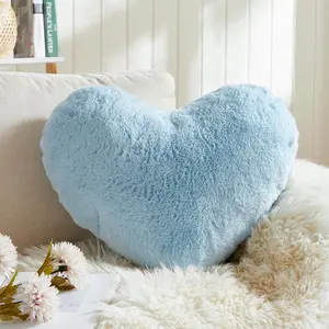 Heart Pillows Light Blue Heart Shaped Love Throw Pillows Gifts Ultra Soft Faux Rabbit Fur Small Cute Pillows for Women Girls Kids Room Decor 10x13 Inch