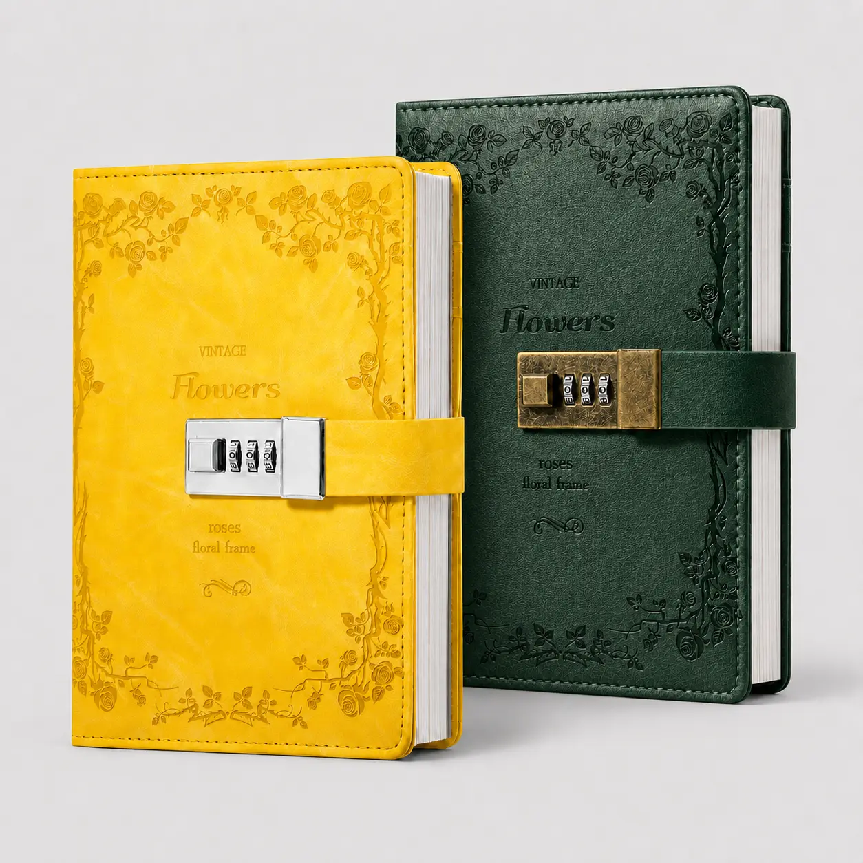 CAGIE leather Diary with lock hardcover Journal contact Notebook secret password lock vintage retro gift for men and women mother and father, back to school shopping supplies 2026 junk journal Bible Study & Prayer Journal green, yellow