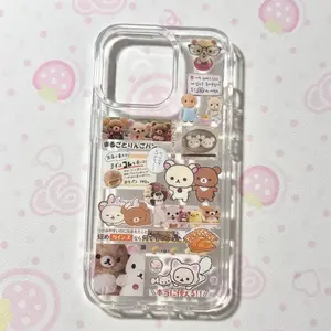 Ins Korean Cute Rilakkuma Croissant Graffiti Phone Case For iPhone 16 15 14 13 12 11 Pro MAX XR XS MAX 7 8 PLUS Y2K Kawaii Cover Protection Shockproof Cellphone Casing 001 Protective Protector