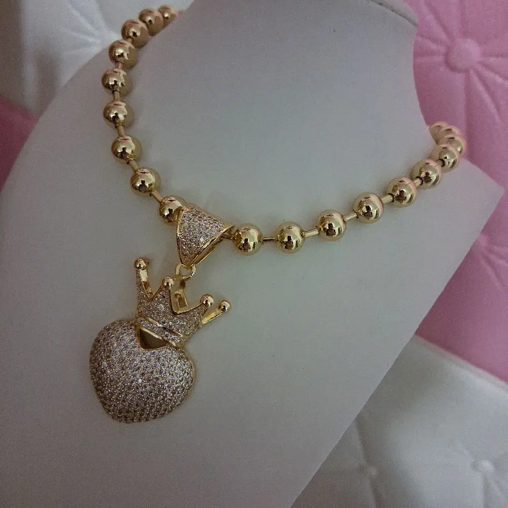 Adjustable 18;-inch bead chain with Heart Crown pendant 14 k gold laminated