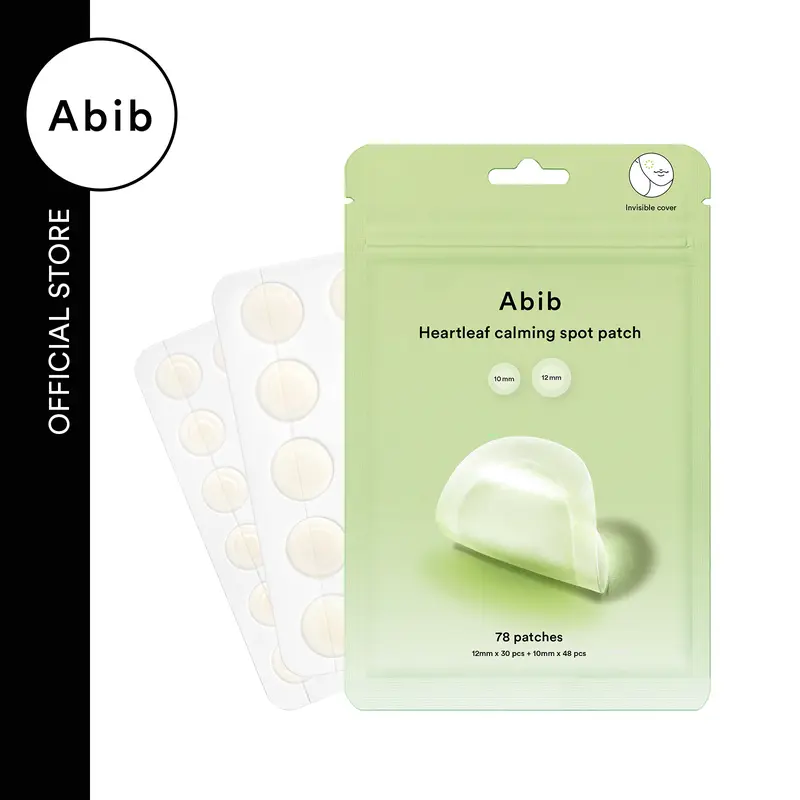 Abib Heartleaf Calming Hydrocolloid Spot Patches - Tea Tree Blend, Cica Infused, Waterproof, Antioxidant, Dust Free, Acne Treatment, Redness Relief, Gaultheria Procumbens Leaf Extract, 78 Patches (2 Sizes), 10g, for Sensitive & Strawberry Skin Care