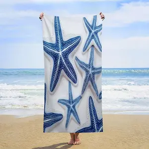 Coastal Starfish Shell Blue White Beach beach towel 30x63 Inch Underwater Sea World Fish Nautical Ocean Microfiber Beach beach towels for Travel Thin Sand Free beach towels Pool Travel Swimming