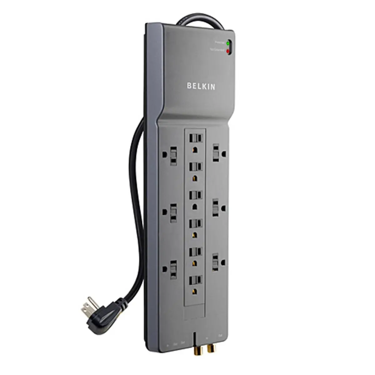 Belkin SurgeMaster Professional Series Surge Protector - 12 AC Outlets, 3940 J, 8-ft Long Cord with Blockspace Outlets, Detachable Cable Management, and Sliding Safety Covers for High-End AV Equipment, 8-Ft Cord, Sfcv, Tel/Modem Port