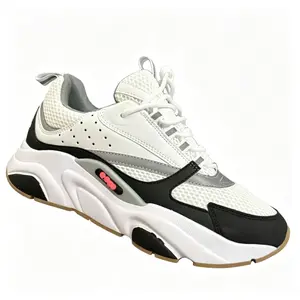 White Black Mesh Chunky Dad Sneakers Breathable Casual Running Shoes with Red Accents Fashion Platform Trainers for Men Women