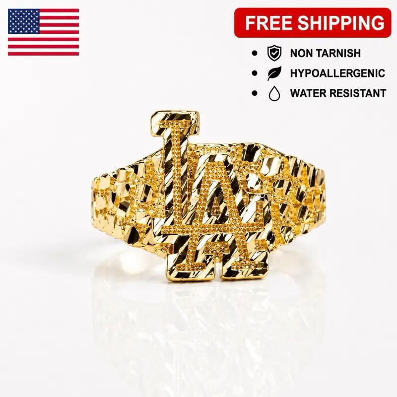 LA LOS ANGELES 18K GOLD PLATED RING NON TARNISH HYPOALLERGENIC FOR MEN AND WOMEN