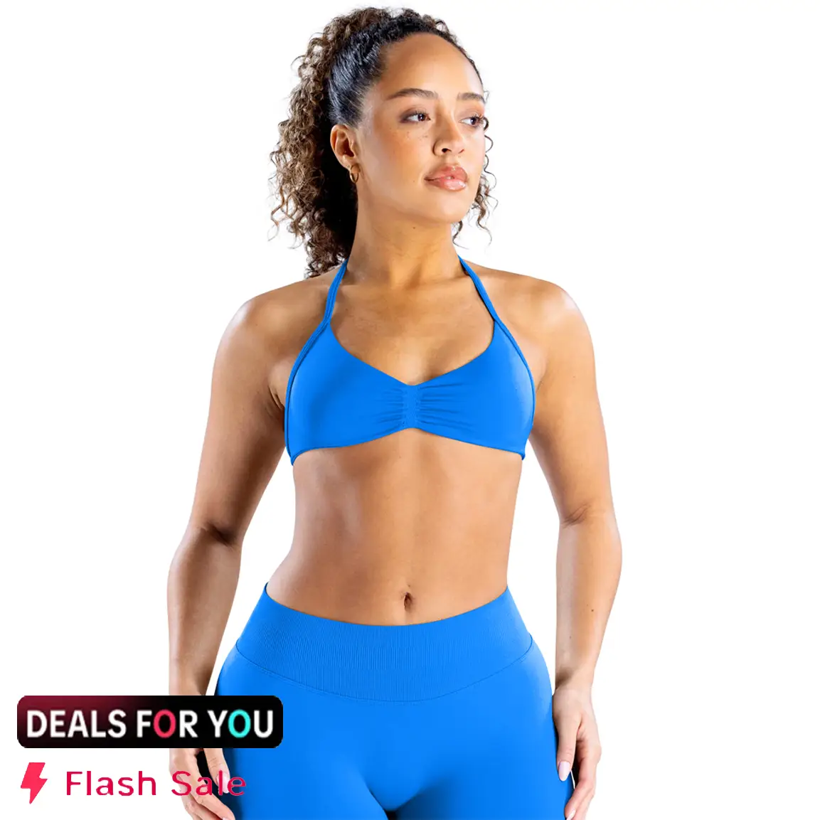 DENFY Impact Strappy Bra Halter Sports Bra Open Back Padded Gym Workout Women Seamless Crop Tank Tops Low Impact Gym Fitness