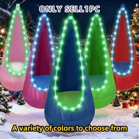 Colorful Swing Seat Set with Lights, Hanging Hammock Chair with Inflatable Pillow, Indoor and Outdoor Use, Festival Gift, Outdoor Swings