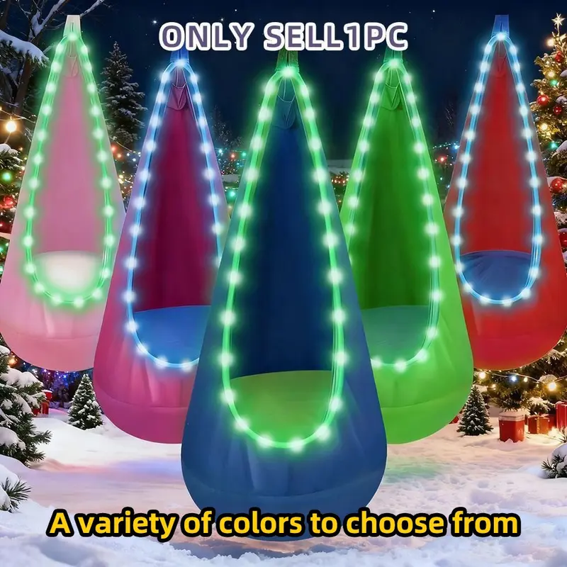 Colorful Swing Seat Set with Lights, Hanging Hammock Chair with Inflatable Pillow, Indoor and Outdoor Use, Festival Gift, Outdoor Swings