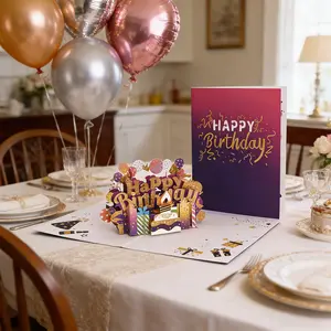 Funny 3D birthday pop-up card for adults and kids, with elegant envelope. Unique handmade foldable design, great for family and friends, perfect for birthdays and special occasions.