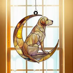 Labrador Retriever Crescent Moon Glossy Acrylic Suncatcher Ornament - Light, Colorful, Hangable Glass-Metal Window Decorative Tree Hanging for Home Decor, Custom Pet Lover Gift