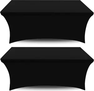 Black Spandex Table Covers 6ft, 2 Pack - Elegant, Durable, Stretchy 6ft Table Cover Fitted, Wrinkle and Stain Resistant, Elastic  Pockets