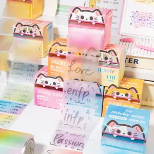 Cute Cat Design Pull-Out Sticky Notes, Adhesive Stickers, Sticky Label, 110 Sheets, High-Quality Office & School Supplies, Tear-Off Convenience, Stylish Stationery