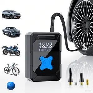 Portable Car Tire Inflator, 150PSI Air Compressor with Digital LCD Display, Electric Air Pump with 4 Nozzles for Cars, Bikes, Motorcycles, Scooters & Balls