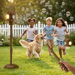 2-in-1 Automatic Bubble Machine for Kids Outdoor Toys, Retro Stand Lantern Bubble Maker with Magic Wand Remote & LED Night Light, Includes 10x 10ml Concentrated Solution, Perfect for Backyard & Pool Parties (2*AA、4*AA Batteries Not Included)