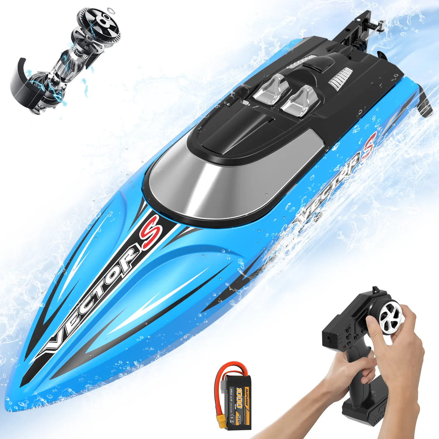 VOLANTEXRC 797-4 2.4GHz High-Speed Brushless Remote Control Boat (48kmh) with Auto Self-Righting, Easy Operation, 1 Battery Cell, for Pool/River Use, Ages 12+