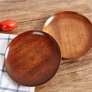 Round Wood Plate Solid Wood Dinner Plates Unbreakable Tableware for Kitchen Dishes Snacks Fruit Tray Dessert Serving Clothes Storage Wooden