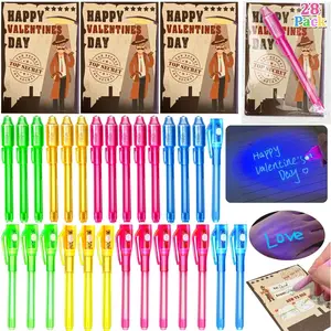 28 Pack Valentines Day Gifts for Kids 4-8 8-12 Invisible Ink Pen with Valentines Day Cards for Kids School Classroom Gifts,Valentines Party Favors Spy Pen Magic for Toddles Boys Girls Exchange Prizes