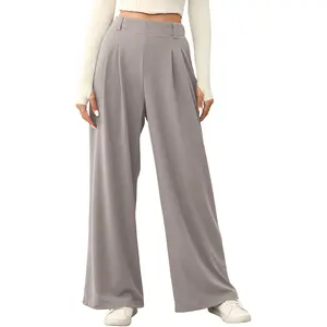 Women's Wide Leg Pants Elastic High Waisted Waffle Knit Work Palazzo Pants Business Casual Trousers with Pockets