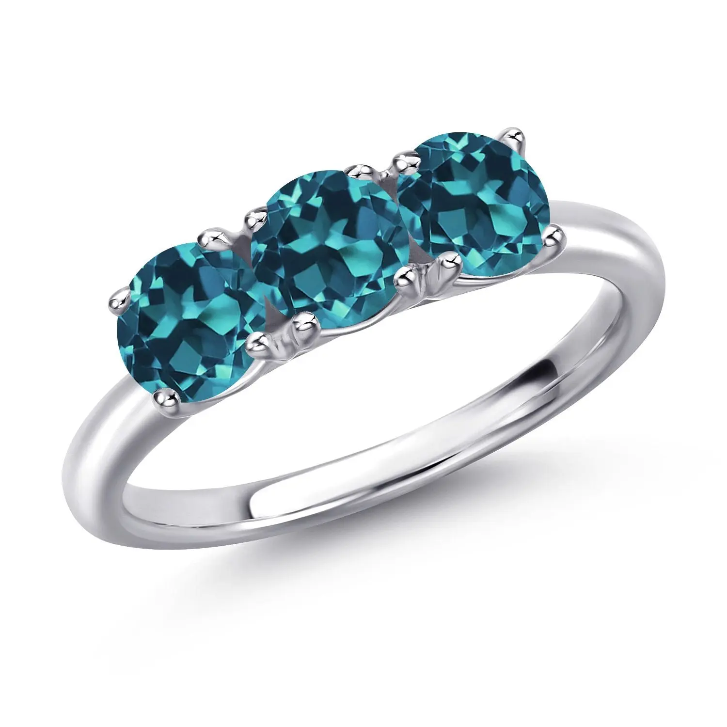 925 Sterling Silver London Blue Topaz 3-Stone Engagement Ring For Women | 2.10 Cttw | Round 5MM | Gemstone November Birthstone