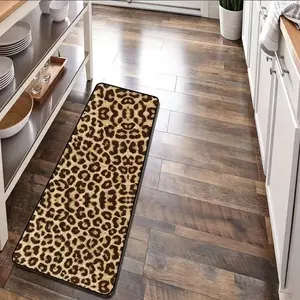 1 piece leopard print non-slip floor mat, bathroom absorbent mat, polyester fiber carpet, kitchen bedroom door mat, terrace entrance floor mat