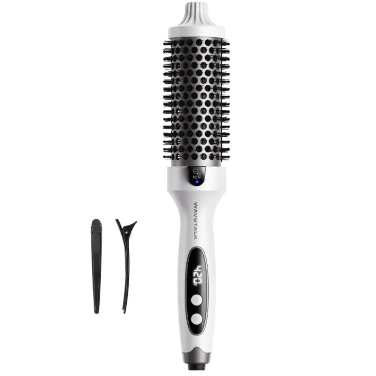 Wavytalk Thermal Brush Blowout Boost 1.5″ Heat Round Brush for Blowout Look | Negative Ion Technology, Tourmaline Ceramic, 5 Temperature Settings Dual Voltage, Less Damage, White