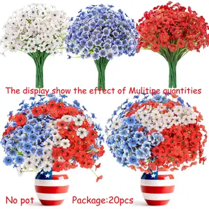 20 Bundles Daisy Artificial Flowers for 4th of July Decorations – Red White and Blue Patriotic Decorative Flower Arrangement – Faux Silk UV Resistant Fake Flower for Memorial Day, Garden, Porch, Home Decor, Faux Floral Arrangements