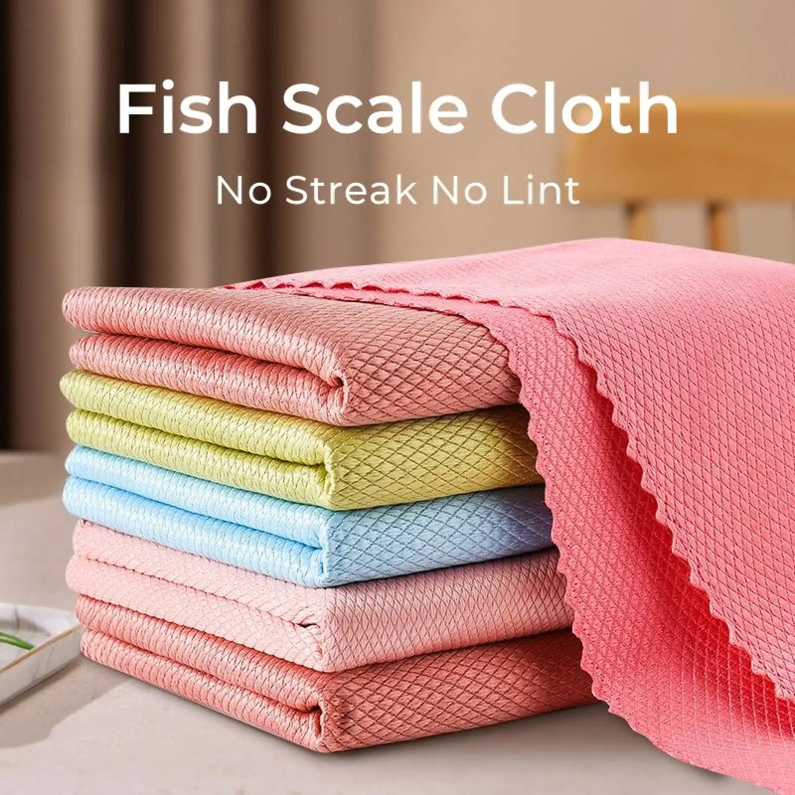 10-Count Fish Scale Microfiber Cloths (Home Cleaning Products) - Soft Towel, Streak-Free, Lint-Free, Durable Multi-Surface Wiping Cloth for Desk, Vehicular Glass, Car Polishing, Microfiber Cleaning Cloths