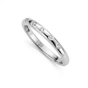 Elegant white gold plated Band Ring with 6 Sparkling Stones for Women's Fashion Jewelry